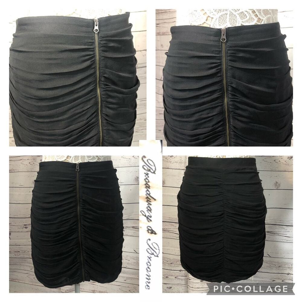 Broadway & Broome black silk mini draped skirt back zipper size 8